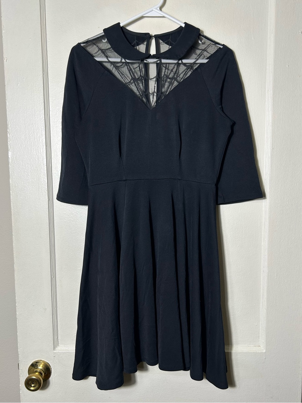 Unique Vintage black endora fit and flare spiderweb mesh dress womens M - Picture 2 of 9